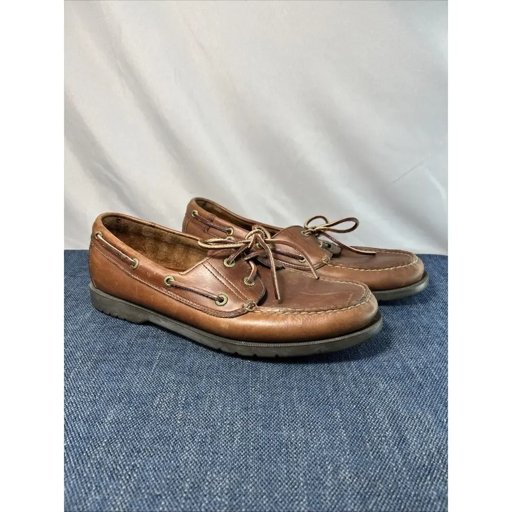 Mens Rockport Size 11 Casual Brown Leather Deck Boat Shoes Preppy Nautical